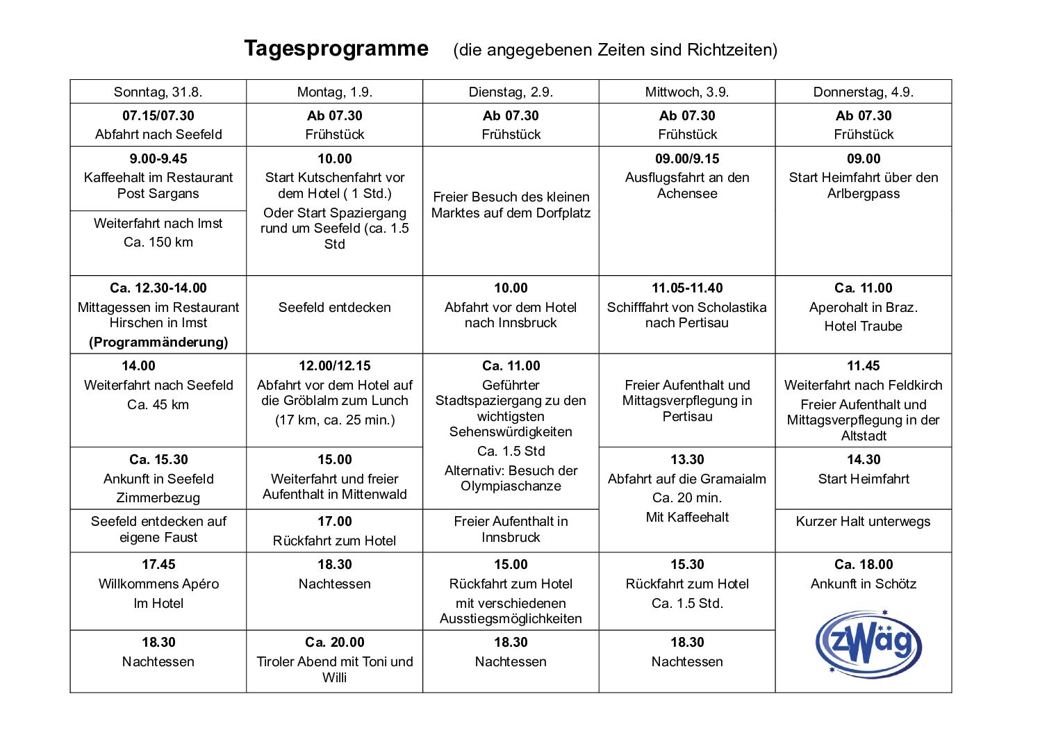 Tagesprogramme